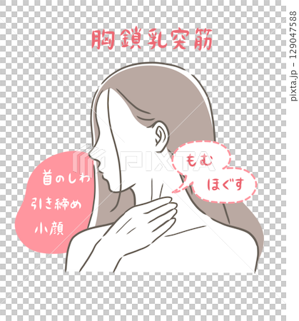 按摩胸鎖乳突肌的女性的插圖素材 129047588