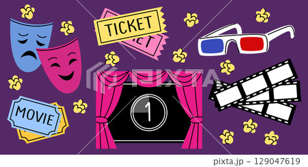 Cinema doodle set for film festival Cinema doodle set for film festival 129047619