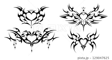Gothic heart frame designs with tribal wings Gothic heart frame designs with tribal wings 129047625