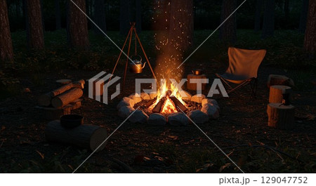火を囲んで語る夜　生成AI画像 129047752