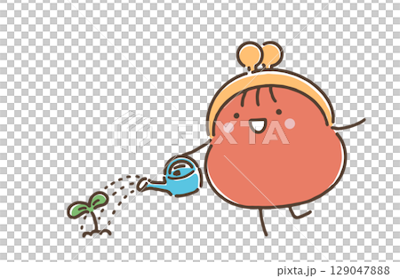 芽に水やりをしているおサイフさん 129047888