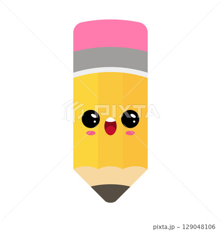 Pencil kawaii character with happy face, cartoon illustration Pencil kawaii character with happy face, cartoon illustration 129048106
