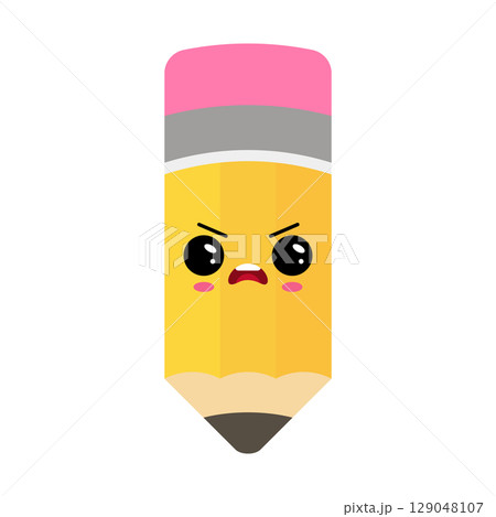 Pencil kawaii character with angry face, cute cartoon style 129048107