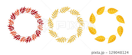 Autumn wreath design with yellow and orange leaves, seasonal decor Autumn wreath design with yellow and orange leaves, seasonal decor 129048124