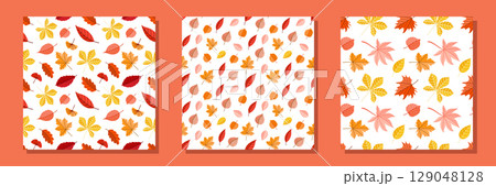 Autumn leaves pattern set, colorful and falling leaves illustration Autumn leaves pattern set, colorful and falling leaves illustration 129048128