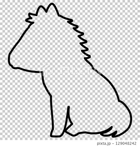 お座りした横向きのウマの線画 129048242