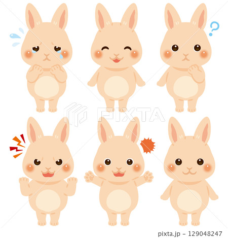 ウサギのキャラクターイラスト　表情セット	 129048247