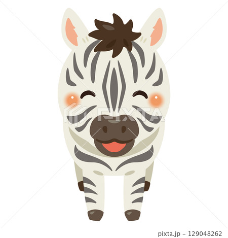 正面から見た笑顔のシマウマのイラスト 129048262