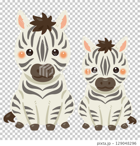 一隻坐著的斑馬和它的孩子的圖片 129048296