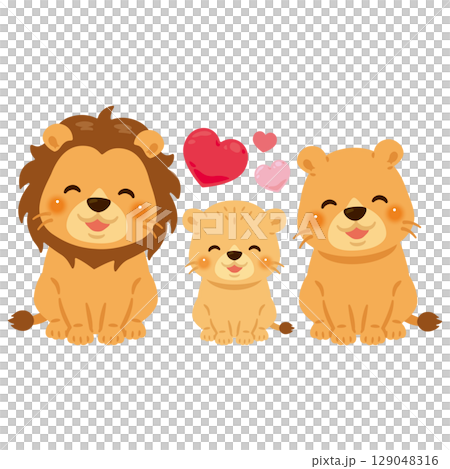 坐著微笑的獅子一家的插圖 129048316