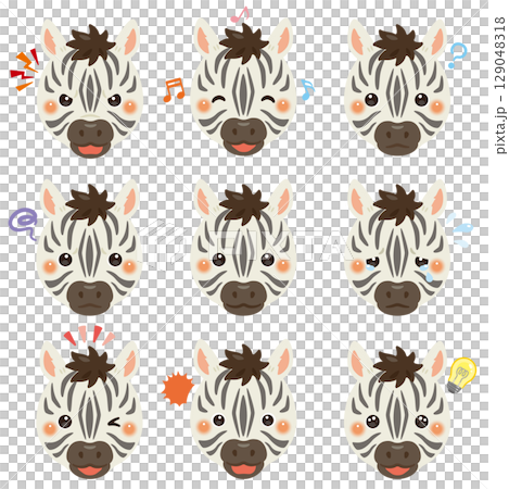 Zebra illustration set - facial expressions only Zebra illustration set - facial expressions only 129048318