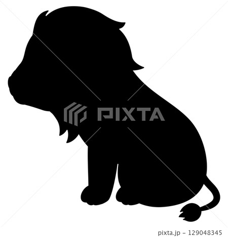 お座りした横向きのライオンのシルエット 129048345