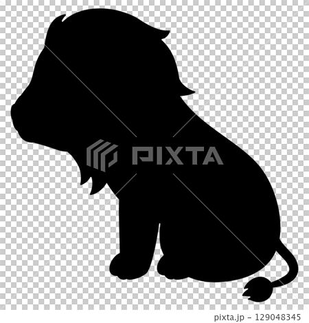 お座りした横向きのライオンのシルエット 129048345