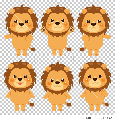 指さしをするライオンのキャラクターイラストセット 指さしをするライオンのキャラクターイラストセット 129048352