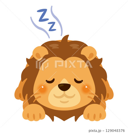 うつ伏せで眠るライオンのイラスト 129048376