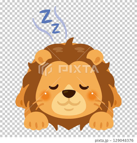 うつ伏せで眠るライオンのイラスト 129048376