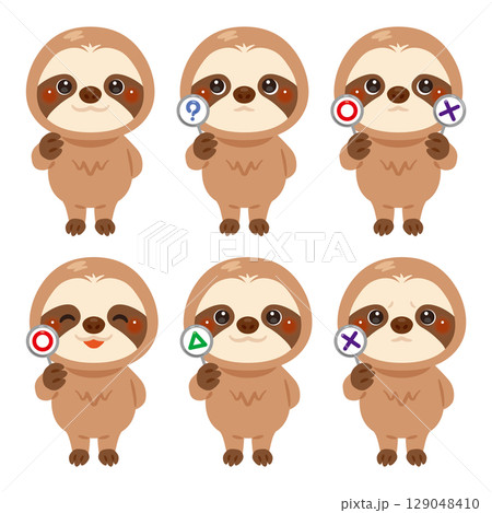 ○×△の札を持ったナマケモノのキャラクターイラストセット 129048410