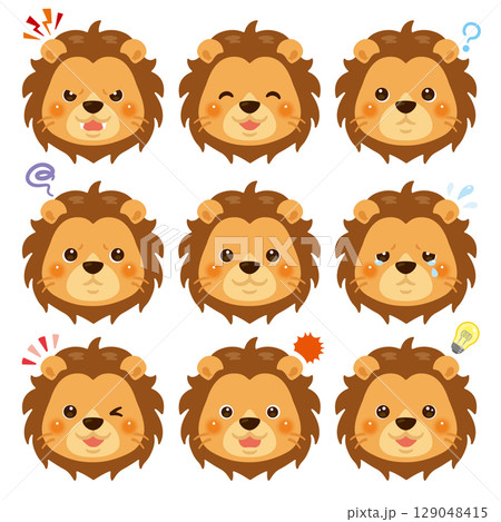 ライオンのイラストセット 顔表情のみ ライオンのイラストセット 顔表情のみ 129048415