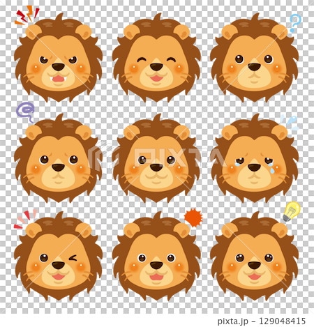 ライオンのイラストセット 顔表情のみ ライオンのイラストセット 顔表情のみ 129048415