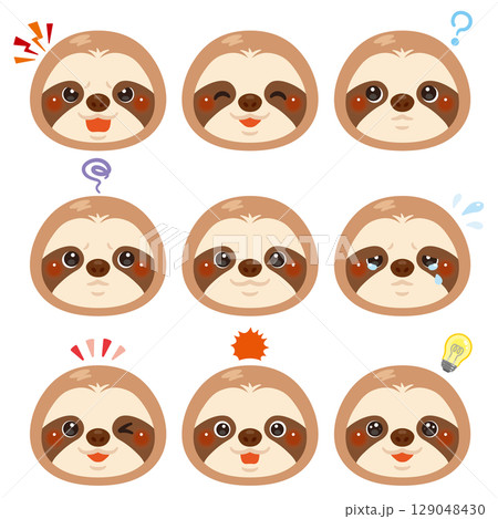 ナマケモノのイラストセット　顔表情のみ 129048430