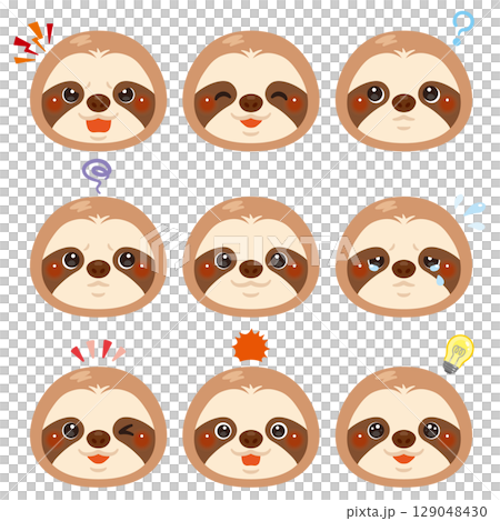 ナマケモノのイラストセット　顔表情のみ 129048430