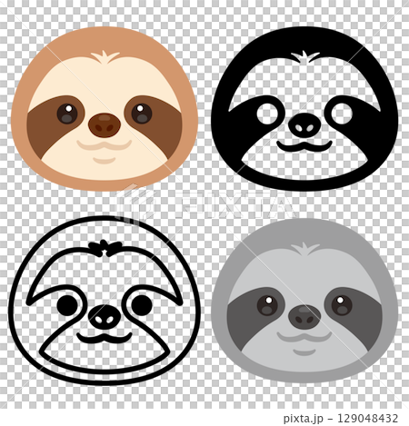 Sloth face icon set Sloth face icon set 129048432