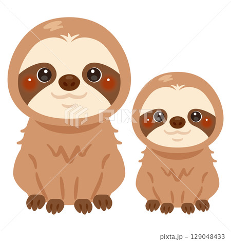 お座りしたナマケモノの親子イラスト 129048433