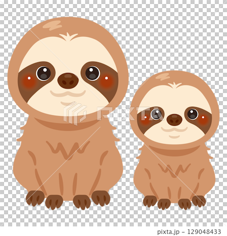 Illustration of a sitting sloth parent and child 129048433