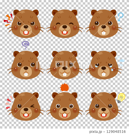 Beaver illustration set - facial expressions only 129048516