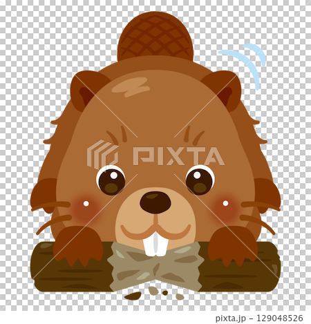 Character illustration of a beaver gnawing a log Character illustration of a beaver gnawing a log 129048526