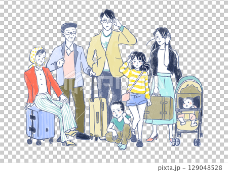 家族旅行中の3世代家族のイラスト 129048528