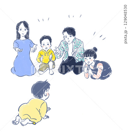 はいはいレースをする家族のイラスト 129048530