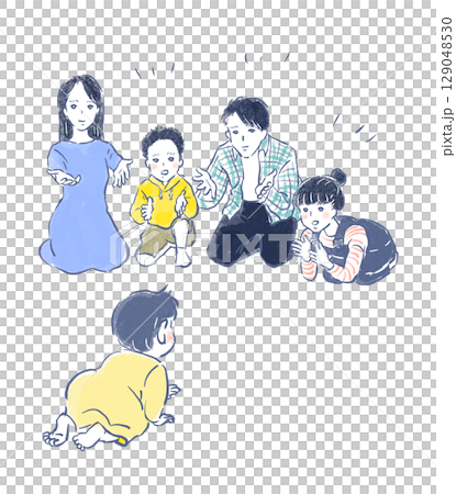 はいはいレースをする家族のイラスト 129048530