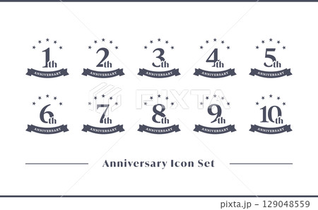 創立記念日や誕生日に使えるアニバーサリーアイコン素材セット (ベクター) 129048559