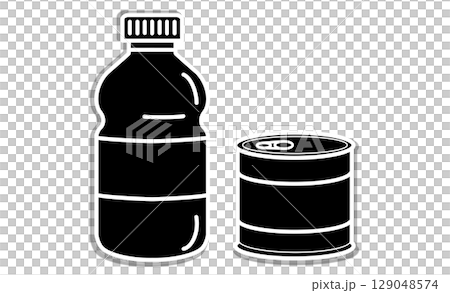 Disaster preparedness plastic bottles and canned food line icon 129048574