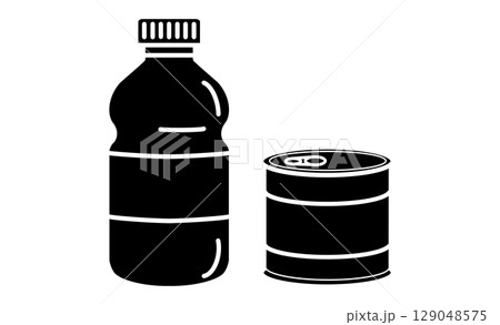 災害備蓄用ペットボトルと缶詰の線画アイコン 災害備蓄用ペットボトルと缶詰の線画アイコン 129048575