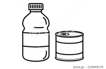 災害備蓄用ペットボトルと缶詰の線画アイコン 災害備蓄用ペットボトルと缶詰の線画アイコン 129048576