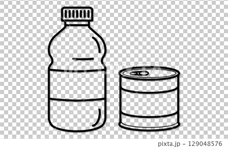 災害備蓄用ペットボトルと缶詰の線画アイコン 災害備蓄用ペットボトルと缶詰の線画アイコン 129048576