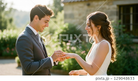 幸せそうな新郎新婦 幸せそうな新郎新婦 129048633