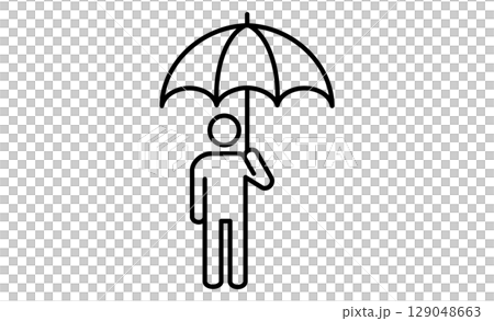 傘を差す人物のシンプルな線画イラストアイコン 129048663