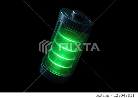 Modern full battery icon with green glowing light represents digital power, energy storage for smart devices, electronics, gadget efficiency, charging performance Modern full battery icon with green glowing light represents digital power, energy storage for smart devices, electronics, gadget efficiency, charging performance 129048811