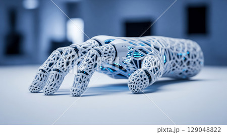 Bionic prosthetic hand with glowing blue lights...のイラスト素材 [129048822 ...