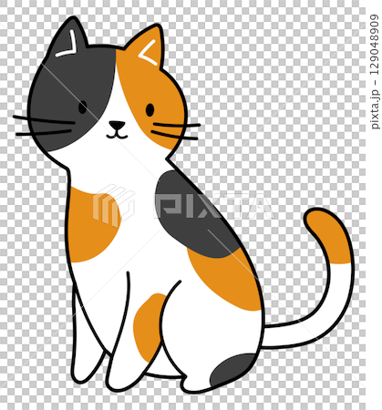 Illustration of a sitting calico cat 129048909