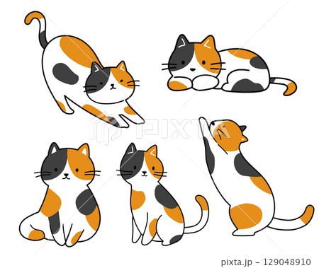 三毛猫のポーズセットイラスト 三毛猫のポーズセットイラスト 129048910