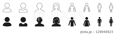 User Profile And Gender Icon Set. Diverse User Representation And Gender Identification Outline And Silhouette Symbol Collection. Social Media And Networking. Isolated Vector Illustration 129048923