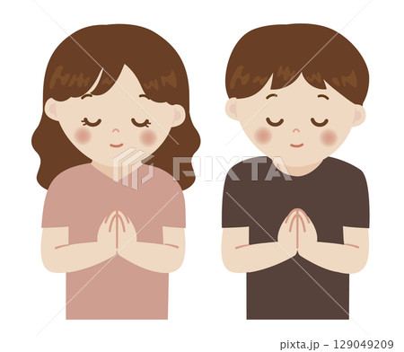 合掌するカップルのイラスト 129049209