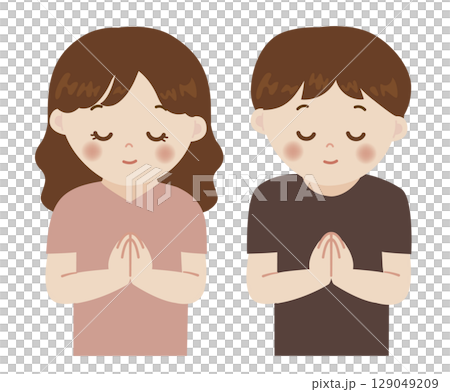 合掌するカップルのイラスト 129049209