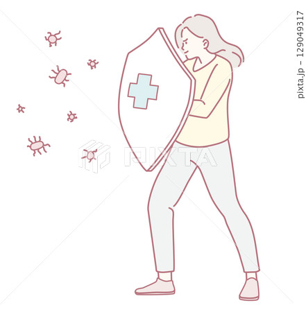 A woman actively protects herself from germs and illnesses, enhancing her health practices 129049317