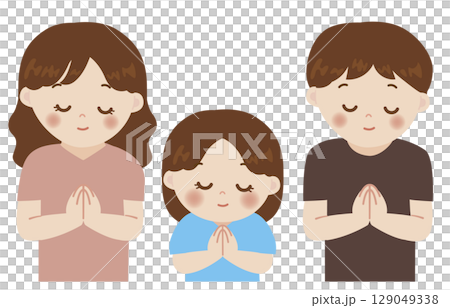 一家人手牽手的可愛插圖 129049338