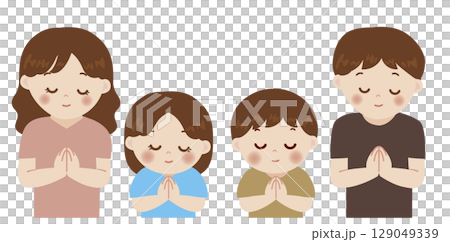 一家人一起禱告的可愛插圖 129049339